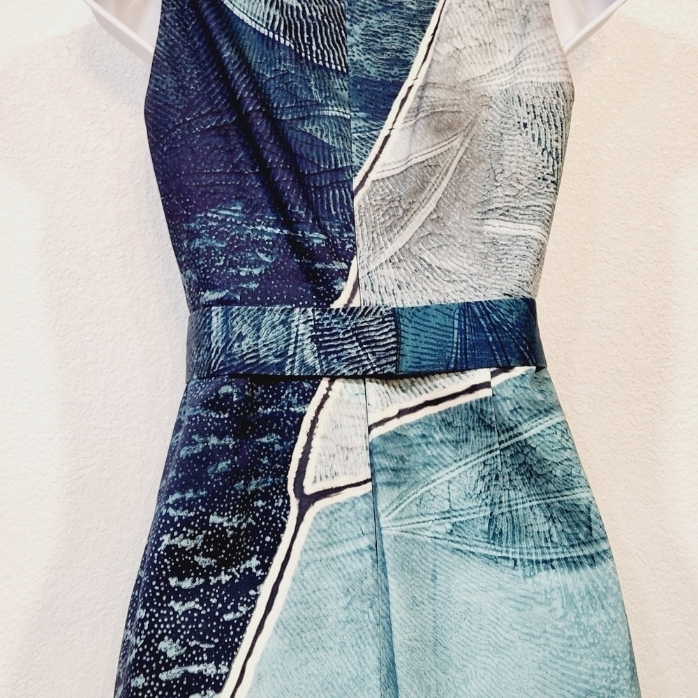 ELIE Tahari Rare Aquamarine dark blue liquid marble Sheath Dress Size 0 - Picture 7 of 11